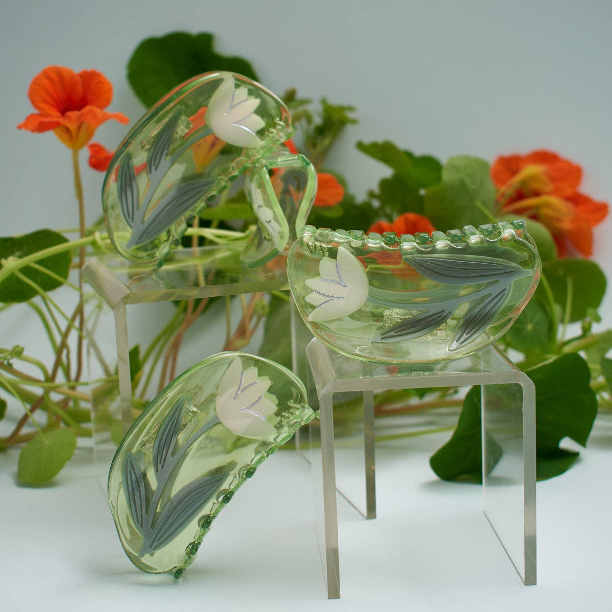 WINONA IRENE - Lotus Flower Hair Claw in Clear Green Acetate