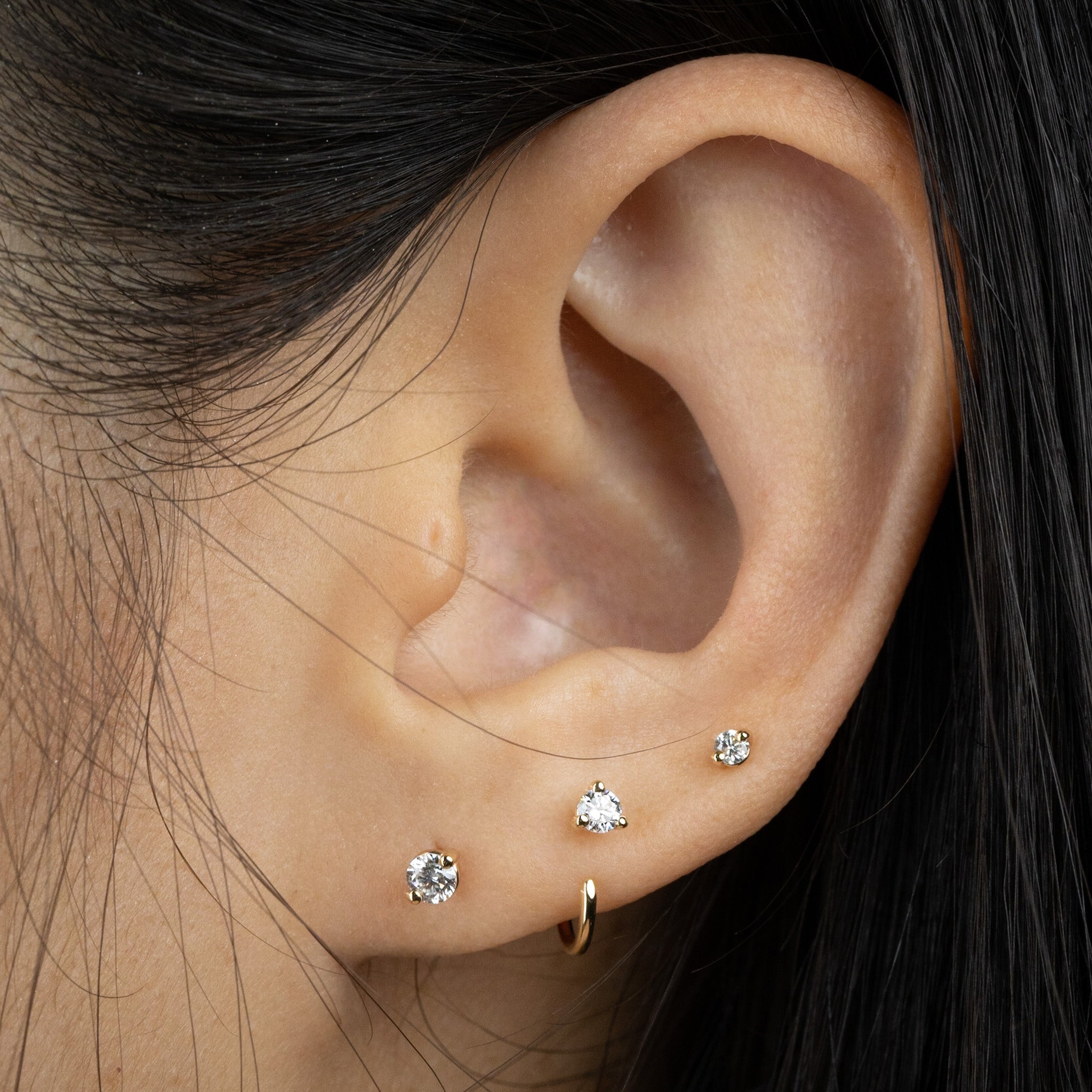 Pinch Flat Back Stud Earring, 2mm Diamond