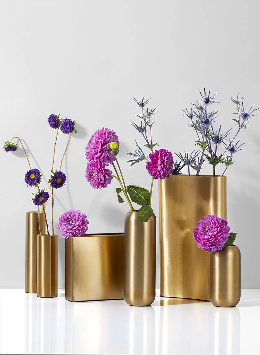 Bretagne Matte Gold Steel cylinder Vase 6in H