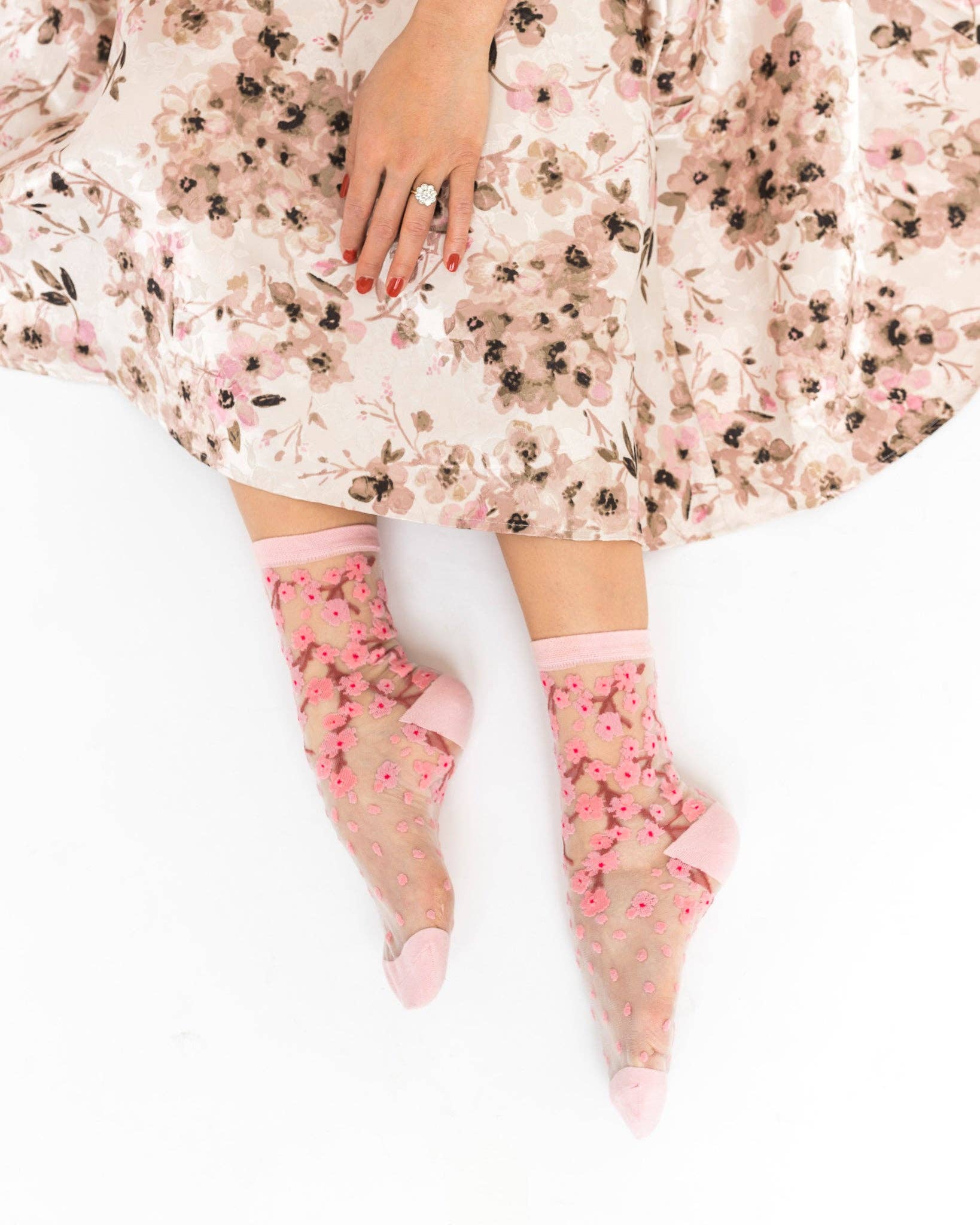 Sock Candy - Cherry Blossom Sheer Crew Sock