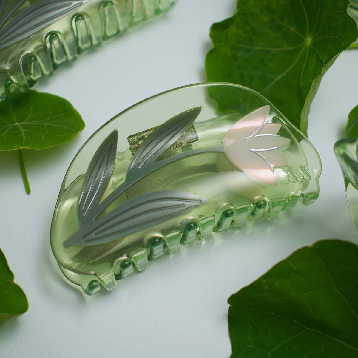 WINONA IRENE - Lotus Flower Hair Claw in Clear Green Acetate