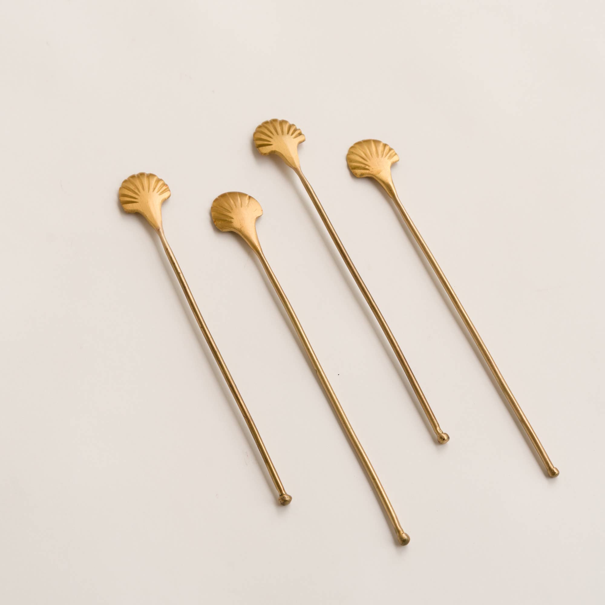 Fleck - Brass Seashell Drink Stirrers, Set of 4, Large