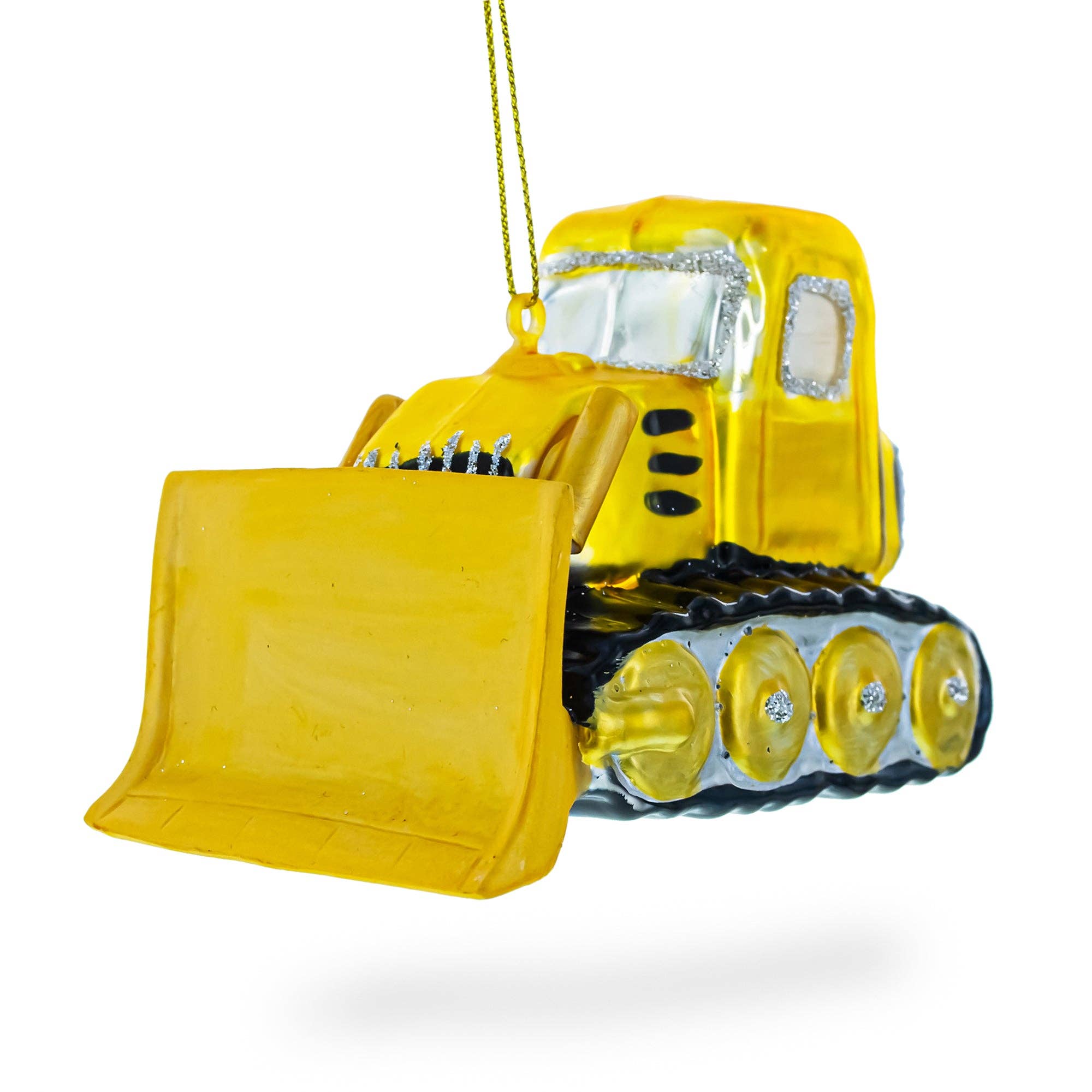 Bright Yellow Bulldozer Glass Ornament