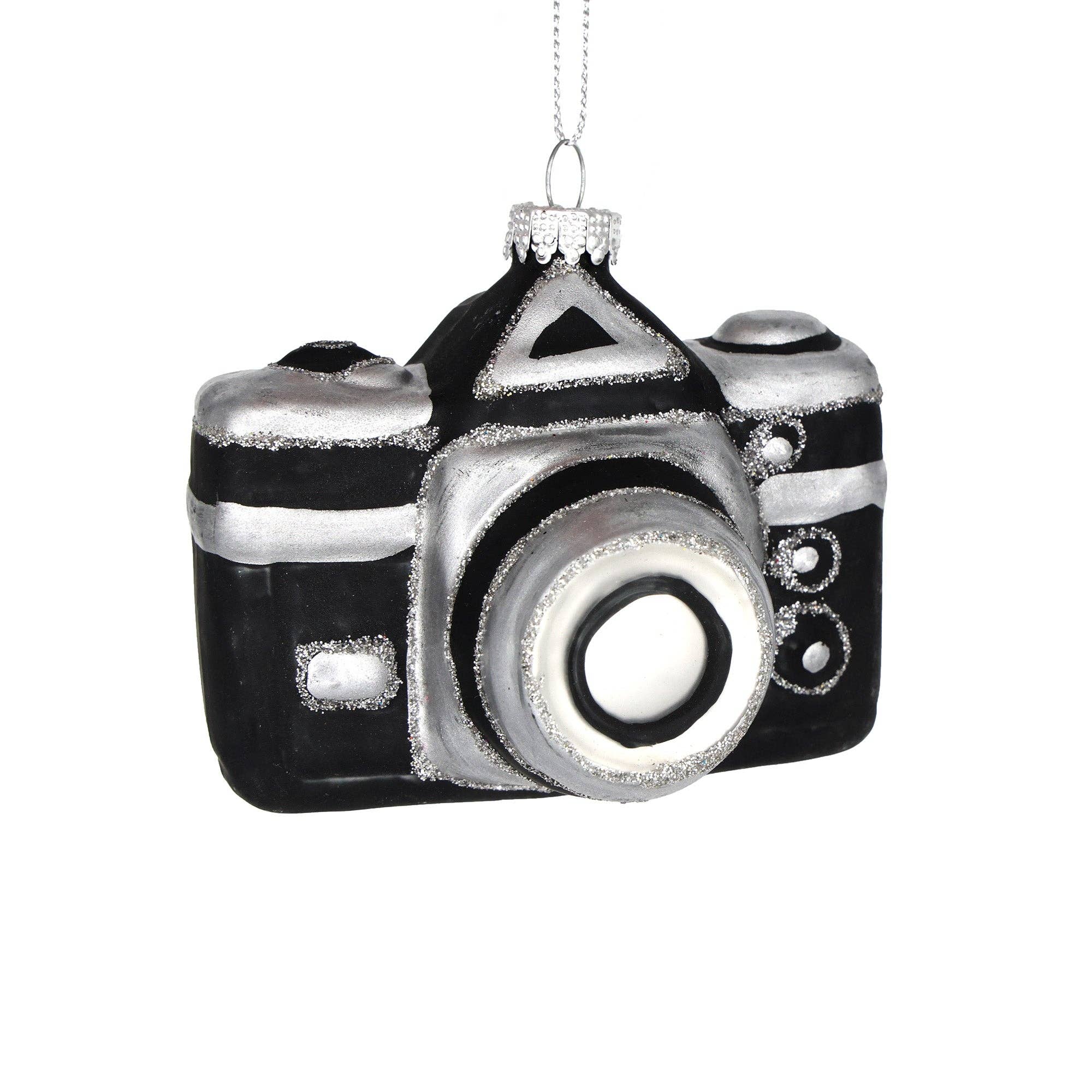 Black Camera Glass Ornament