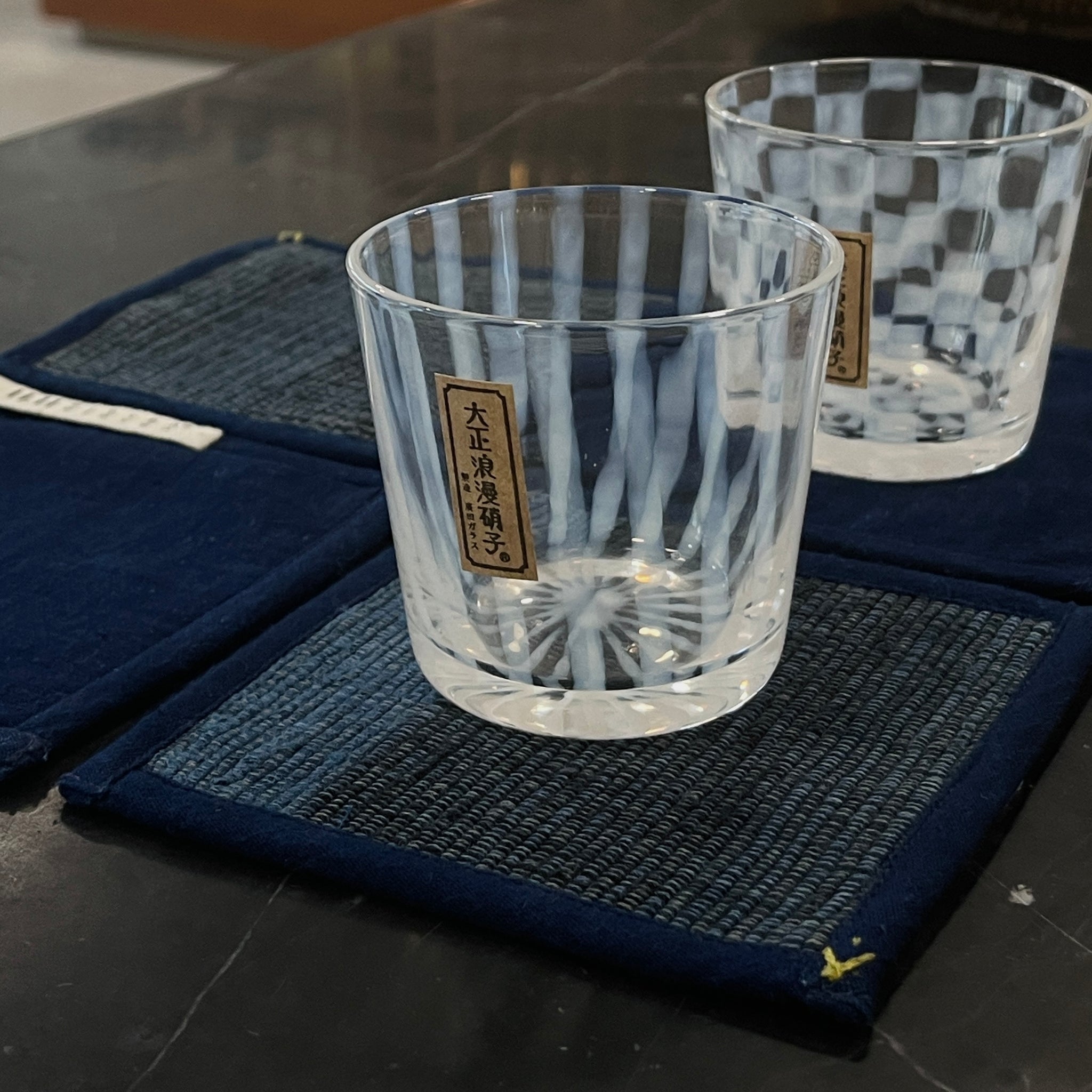 Short Checker & Stripe Glass