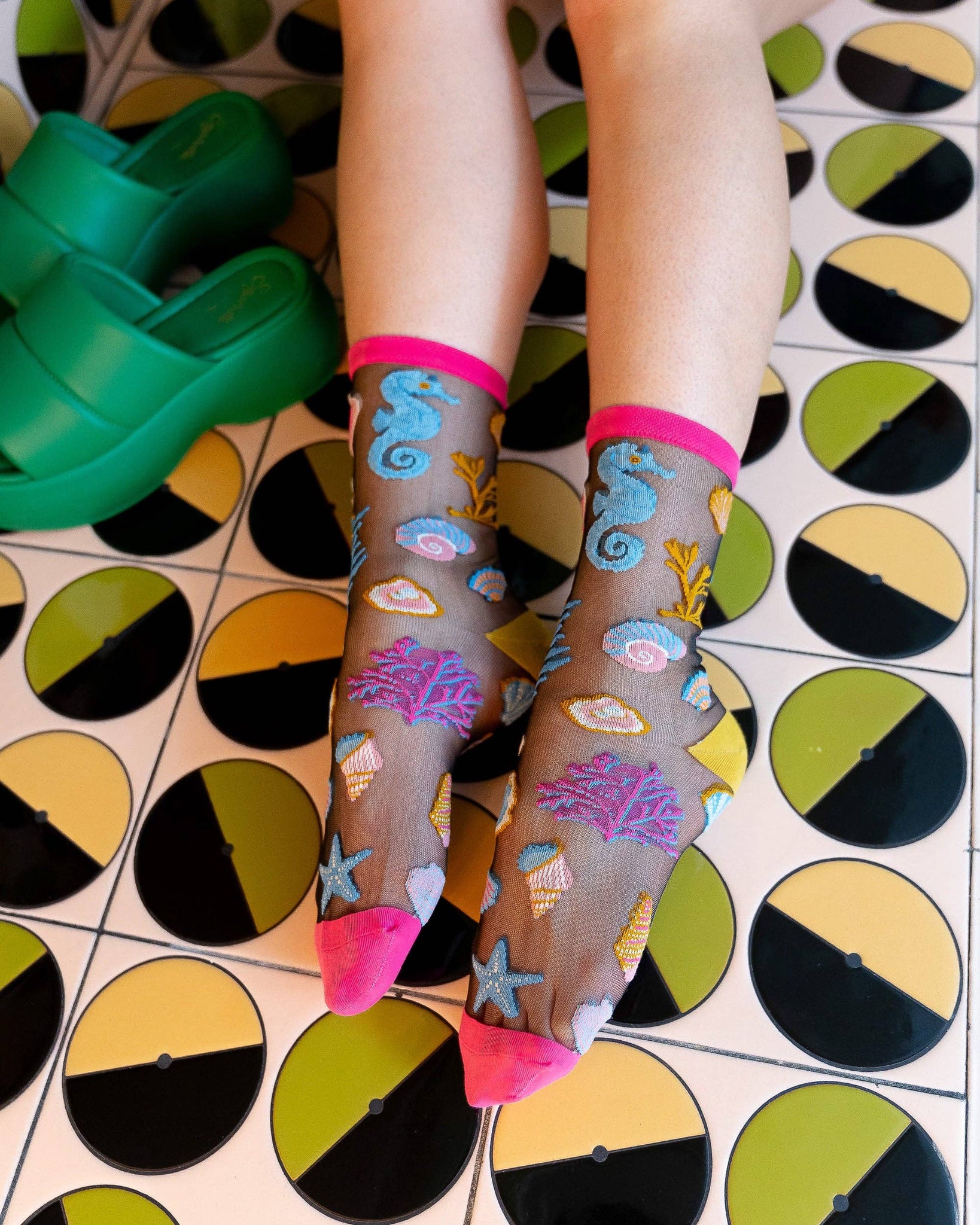 Sock Candy - Under the Sea Black Sheer Crew Sock