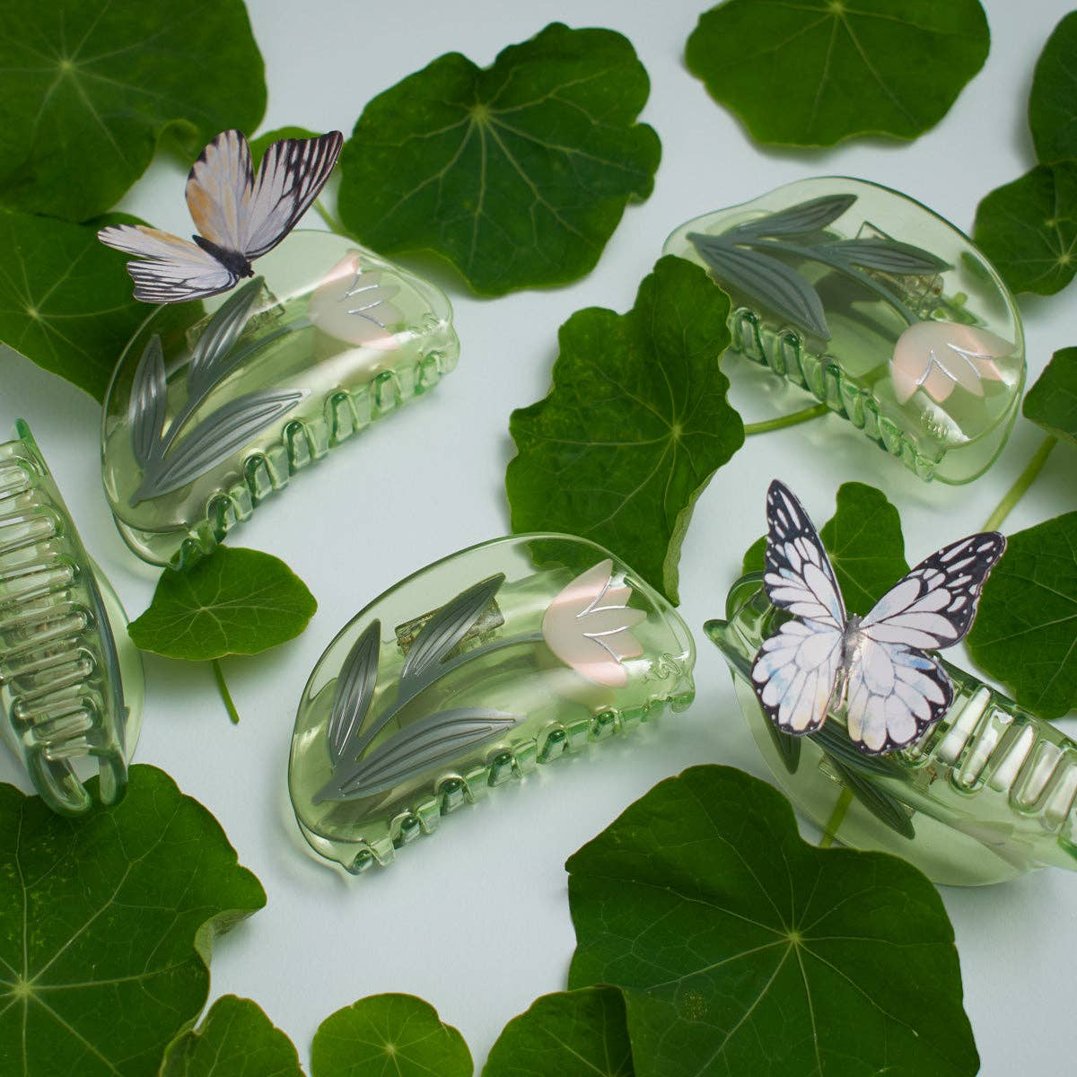 WINONA IRENE - Lotus Flower Hair Claw in Clear Green Acetate