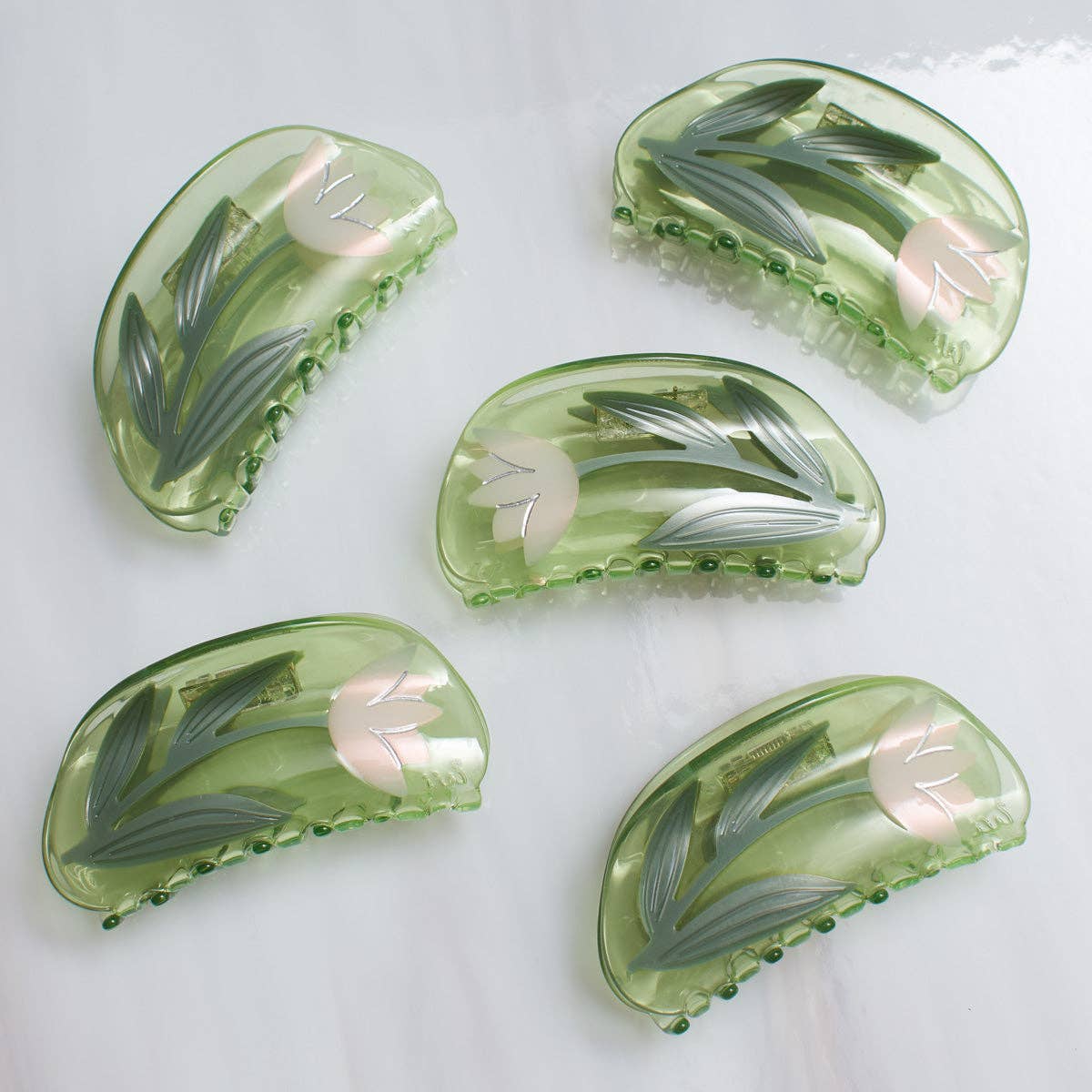 WINONA IRENE - Lotus Flower Hair Claw in Clear Green Acetate