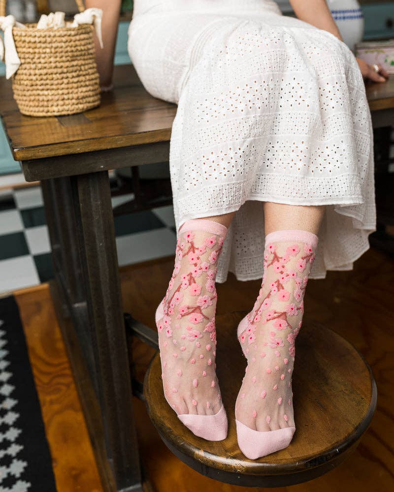 Sock Candy - Cherry Blossom Sheer Crew Sock