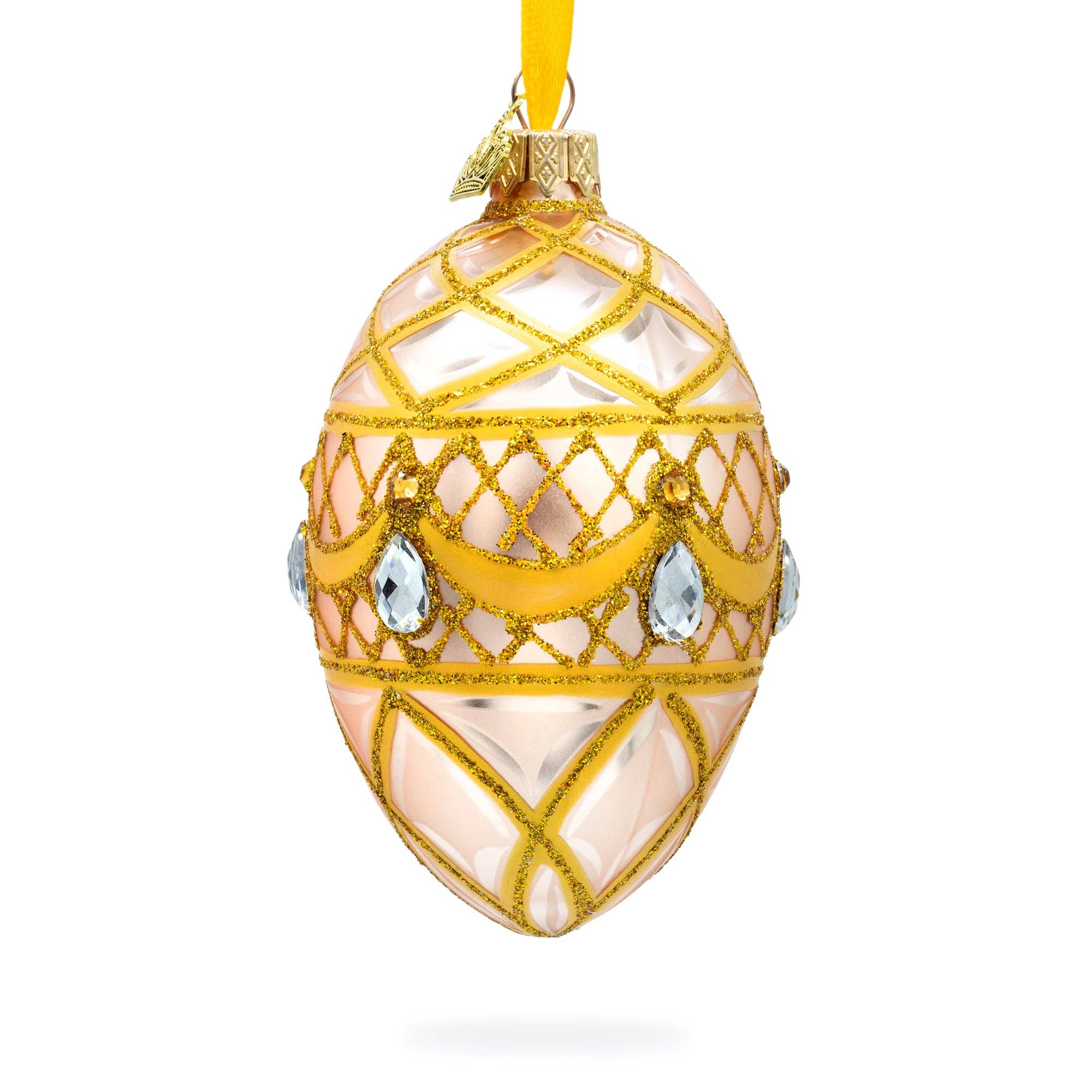 Diamond Drops on Pink Glass Egg Ornament