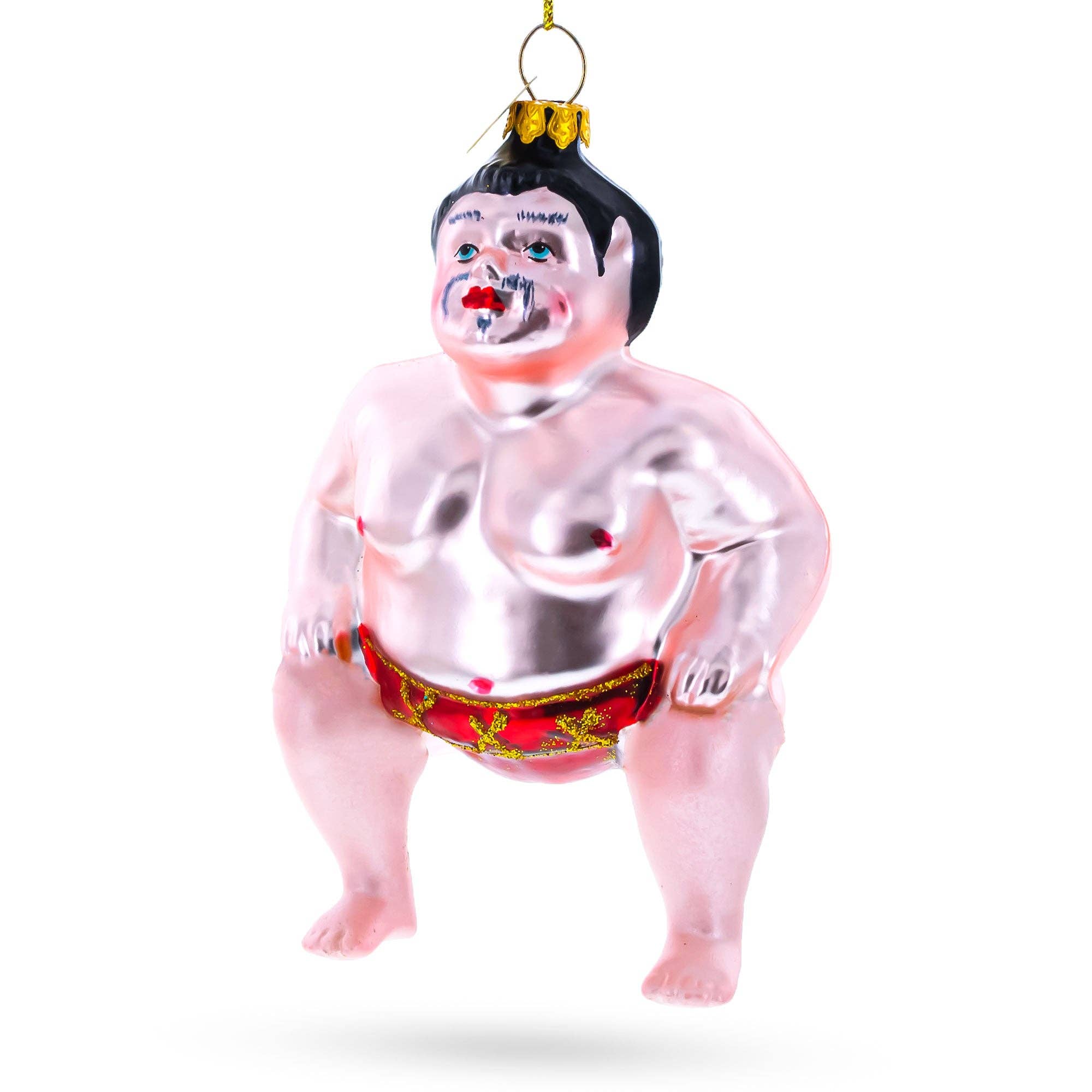 Sumo Wrestler Blown Glass Christmas Ornament