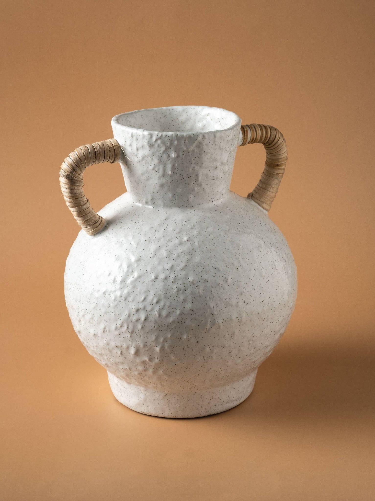 Made Market Co. - Rattan Wrapped Handle Vase Off White Medium