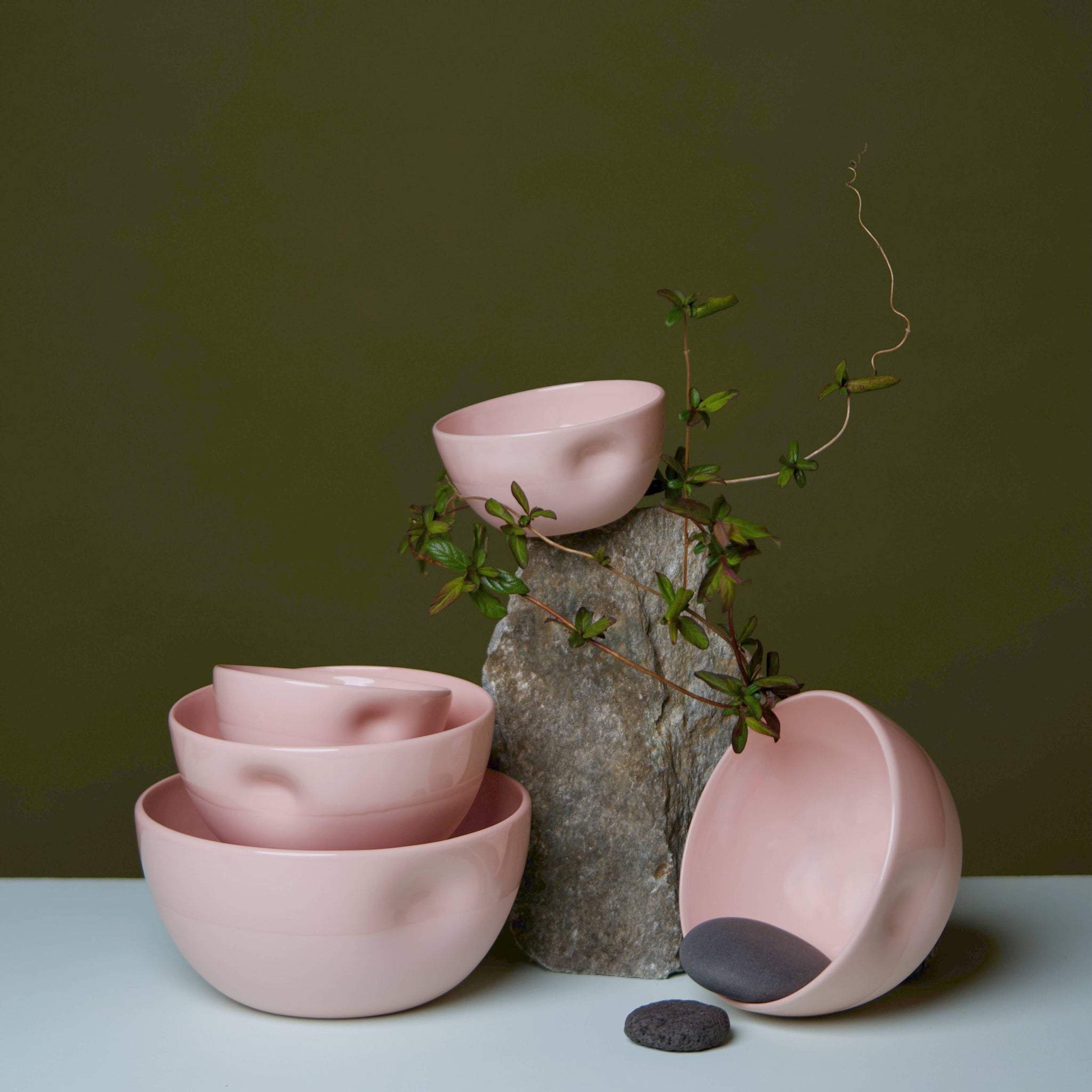 Middle Kingdom - Dusty Pink Unique Thumb Print Porcelain Bowl - three sizes: Medium / dusty pink